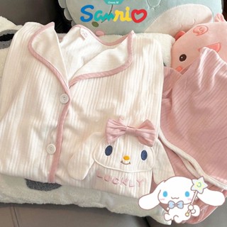 Sanrio MyMelody Cinnamoroll ชุดนอน เสื้อแขนยาว กางเกงขายาว ทรงหลวม พิมพ์ลายน่ารัก สําหรับผู้หญิง [GM]