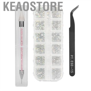 Keaostore Nail Art Rhinestone Kit Curved Tweezer Silicone Dotting Pen Manicure Decor Set Tool Multi Shapes Glass Crystal Rhinestones