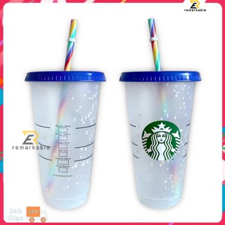 Ready stock 710ml/24oz Starbucks Rainbow Sufferling Cup Colour Strike Water Reflects Featured Coffee Cup 5pcs เด่น_th