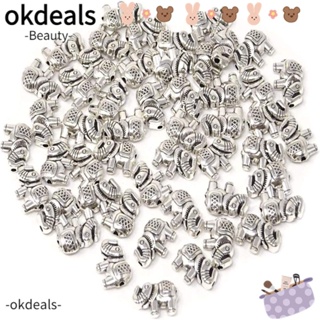 Okdeals ลูกปัดโลหะ รูปสัตว์ ช้างนําโชค ขนาด 8x12 มม. สีเงิน สไตล์โบราณ สําหรับทําเครื่องประดับ 100 ชิ้น