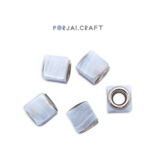 Blue Lace Agate Charm Cube Bead with 925 Sterling Silver ชาร์ม บลูเลสอาเกต 9mm