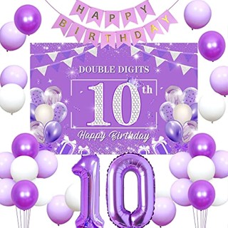 แบนเนอร์ ลูกโป่งฟอยล์ ตัวเลข 10 10 สีม่วง 10 10 ปี สําหรับตกแต่งวันเกิด