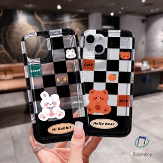 คู่เคสโทรศัพท์โปร่งใสสำหรับ Iphone 11 12 13 14 15 Pro Max XR X XS 7 6 8 Plus SE หมีกระต่าย ดำใส อ่อนนุ่มกันกระแทกเปลือก