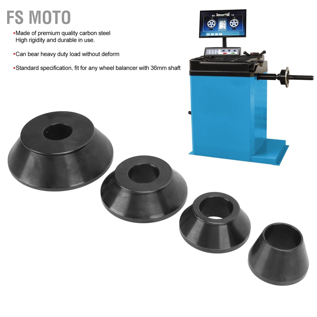 FS Moto 4pcs Wheel Balancer Taper Cone Set เหล็กคาร์บอน 36mm เส้นผ่านศูนย์กลางเพลาเครื่องมือซ่อมยางส