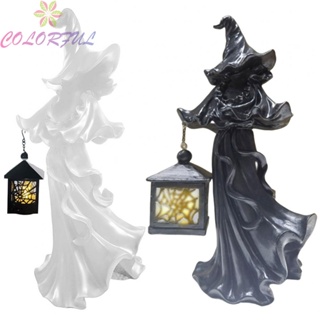 【COLORFUL】2023 Cracker Barrel Black Resin Witch With LED Lantern Halloween Decorate Gift