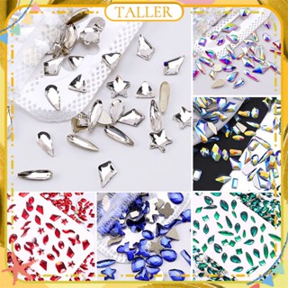 ✧Ready Stcok 50pcs Nail Art Electroplating Magic Color Flat Bottom Glass Jewelry Special-shaped Rhinestone Nail Decoration Manicure Tool For Nail Shop TALLER