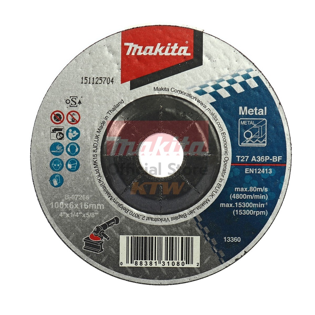 MAKITA มากีต้า MP003400 แผ่นเจียร์4X6มิลหนา ดำA36 B-07266 100X6X16MM A36P 2G Code B-07266