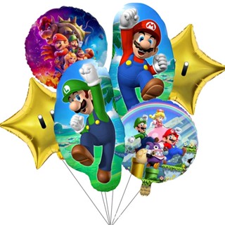 ลูกโป่งฟอยล์ธีม Mario Luigi Bros Star Bonus ของเล่นสําหรับเด็ก งานแต่งงาน งานเลี้ยงวันเกิด 6 ชิ้น