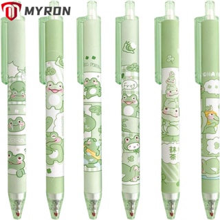 Myron ปากกาเจลพลาสติก ลายการ์ตูนสัตว์ แมวน่ารัก สีเขียว สีดํา สําหรับสํานักงาน 6 ชิ้น