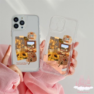 เคสโทรศัพท์มือถือแบบนิ่ม TPU ใส กันกระแทก กันรอยเลนส์กล้อง ลายดอกทานตะวัน สําหรับ iPhone 14 Pro Max 11 13 12 7 8 Plus XR X XS SE 2020