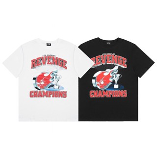 เสื้อยืดแขนสั้นลําลอง ผ้าฝ้าย ทรงหลวม พิมพ์ลายตัวอักษร REVENGE Trophy Fireball แฟชั่นสตรีท สําหรับผู้ชาย และผู้หญิง