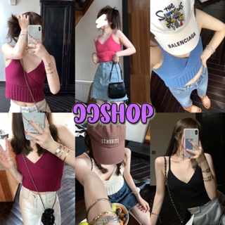 JJ shop💜 พร้อมส่ง เสื้อสายเดี่ยวคอวี ไหมพรมสีพื้นใส่สบาย ใส่ไปเที่ยวสวยๆ"54161"