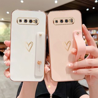 เคสโทรศัพท์ซิลิโคน กันกระแทก ลายหัวใจ หรูหรา พร้อมขาตั้ง สําหรับ Samsung Galaxy S8 Plus S8+ S9 Plus S10 Plus S10+ S9+