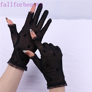 Fallforbeauty ถุงมือกันแดด ระบายอากาศ สวมใส่สบาย สองนิ้ว สีพื้น เหมาะกับฤดูร้อน สําหรับผู้หญิง