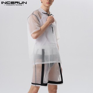 Incerun เสื้อแขนสั้น + กางเกงขาสั้น ชุดลําลอง