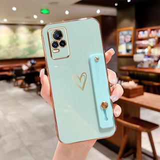 เคสโทรศัพท์ซิลิโคน กันกระแทก ลายหัวใจ หรูหรา พร้อมขาตั้ง สําหรับ Vivo V20 Pro V21 4G 5G V21E 4G Y73 2021