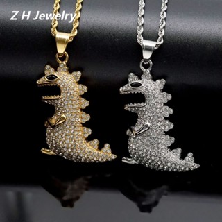 [Z H Jewelry] เครื่องประดับ สร้อยคอสเตนเลส ชุบทอง 18K จี้ไดโนเสาร์ ประดับเพชร ไทเทเนียม สไตล์ฮิปฮอป เหมาะกับงานปาร์ตี้ ขายส่ง สําหรับผู้ชาย