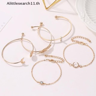 Alittlesearch11 สร้อยข้อมือกําไลข้อมือ รูปดวงจันทร์ ใบไม้ สีทอง สไตล์โบฮีเมียน เครื่องประดับ สําหรับผู้หญิง 5 ชิ้น ต่อชุด