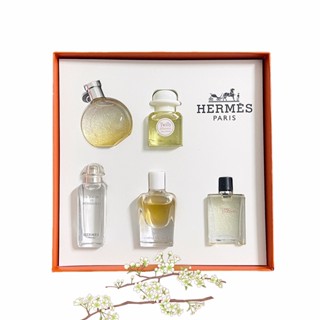 Hermes Light of the Earth ชุดน้ําหอม ห้าชิ้น สีส้ม/มิสเตอร์ Li Garden/My Day ถุงของขวัญ ขนาด 7.5 มล.× 5 ชิ้น