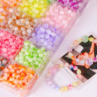 ลูกปัดแก้วย้อมสี ทรงกลม 8 มม. แฮนด์เมด DIY สําหรับทําสร้อยคอ สร้อยข้อมือ 50 ชิ้น
