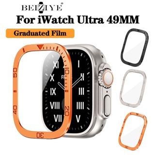 เคสโลหะ ที่ทนทาน + กระจกนิรภัย 9H สําหรับ Apple Watch Ultra 49 มม. อุปกรณ์เสริมป้องกันหน้าจอ ป้องกันรอยขีดข่วน HD ฟิล์มเต็ม iWatch Ultra 49 มม.