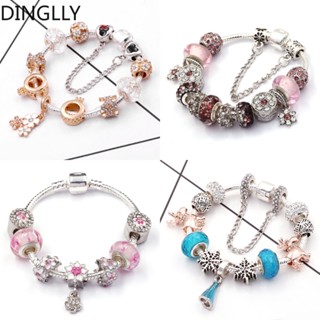 Dinglly สร้อยข้อมือ จี้ดอกไม้: เกล็ดหิมะ และคริสตัลแวววาวบนสร้อยข้อมือเงิน DIY - ของขวัญที่สมบูรณ์แบบสําหรับผู้หญิง