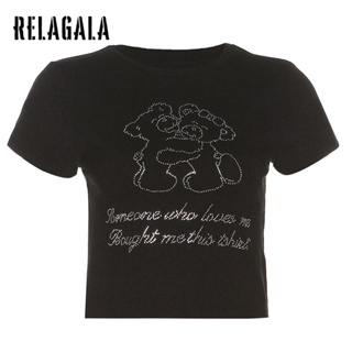 Relagala ใหม่ เสื้อยืดลําลอง แขนสั้น คอกลม สีพื้น เซ็กซี่ แฟชั่นสําหรับสตรี 2023