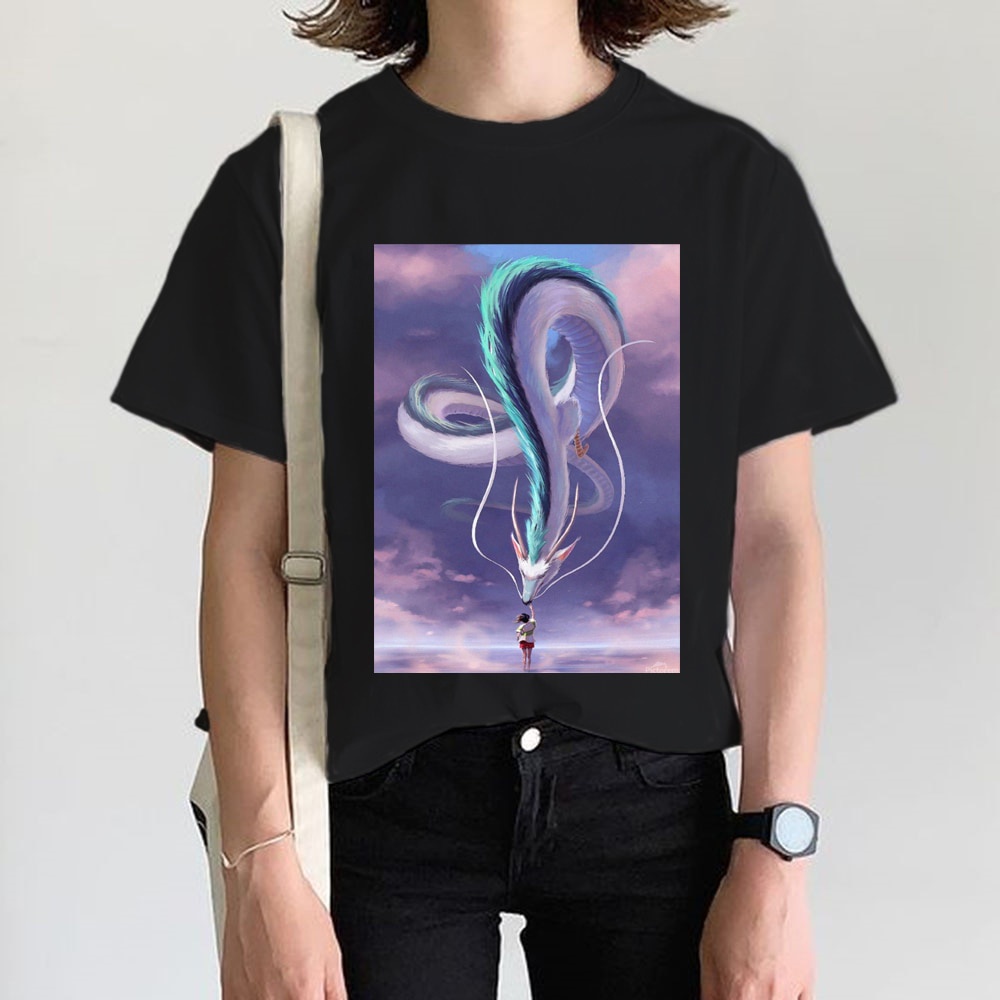 57Spirited Away การ์ตูน Kawaii พิมพ์ผู้ชาย/ผู้หญิงด้านบนเสื้อยืดแฟชั่น Street คู่หลวมพลัสขนาดลำลองแข