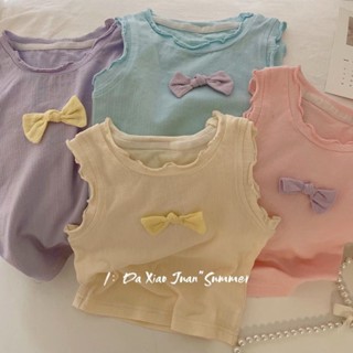 พร้อมส่ง ใหม่ เสื้อยืดแขนกุด แต่งโบว์ลูกไม้น่ารัก สไตล์เกาหลี ญี่ปุ่น เข้ากับทุกการแต่งกาย แฟชั่นฤดูร้อน สําหรับเด็กผู้หญิง 2023