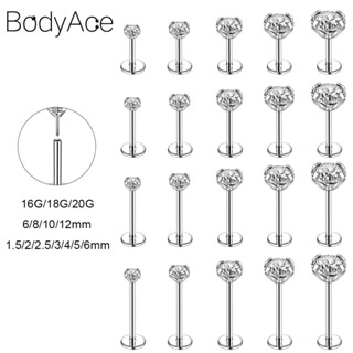 Bodyace 1 ชิ้น สไตล์ปลั๊กอิน สเตนเลส ลิปสตั๊ด เจาะกระดูกอ่อน คริสตัล ต่างหู Tragus Conch Helix เจาะ