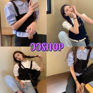 JJ shop 💜พร้อมส่ง เสื้อไหมพรมแขนสั้น คอปก ดีเทลเย็บติดสไตล์เกาหลีเกาใจ "K321" -C