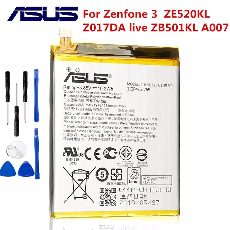 ASUS 100% C11P1601 2650MAhแบตเตอรี่สำหรับASUS Zenfone 3 Zenfone3 ZE520KL Z017DA Live ZB501KL A007 + 