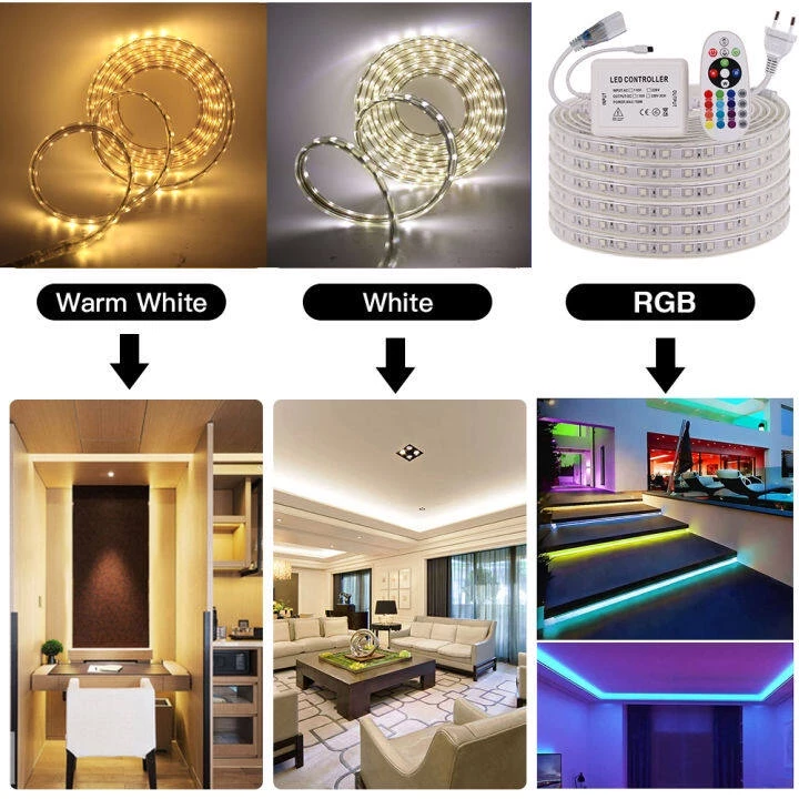 Amiuo ไฟแต่งห้อง ไฟเส้นLED 220V 5050 กันน้ำ สำหรับตกแต่งบ้าน/รถ/อาคาร strip light ใช้งานกลางแจ้งได้ กันน้ำ ทนแดด 10M/15M/20M/30M thumbnail 7