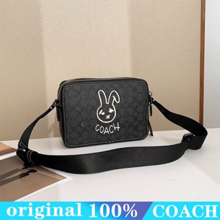 COACH CF929 Charter กระเป๋าสะพายไหล่ผู้ชาย/พิมพ์ลายคลาสสิก/กระเป๋าสี่เหลี่ยม/ซิปธุรกิจกระเป๋าพร็อพ