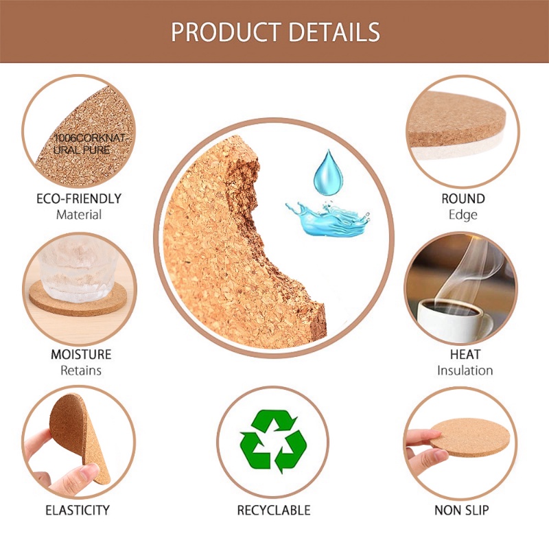 แผ่นไม้คอร์กรองแก้ว กันลื่น กันความร้อน ทนทาน สําหรับรองแก้วกาแฟ ชา DIY - รูปที่ 6