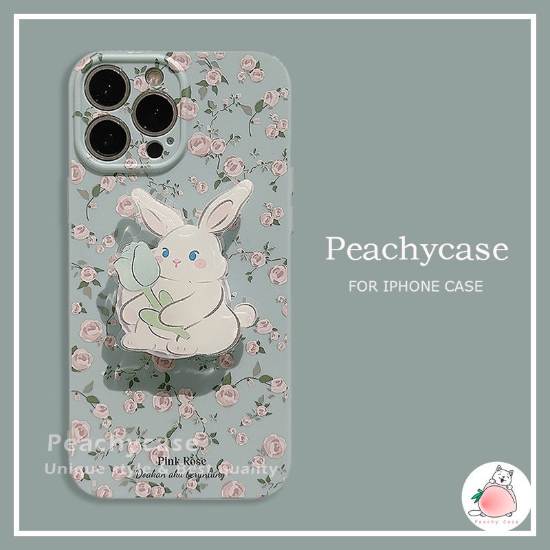 เคสโทรศัพท์มือถือ TPU นิ่ม ปิดด้านหลัง กันฝุ่น ลายดอกไม้ สีชมพู ดอกกุหลาบน่ารัก พร้อมขาตั้ง สําหรับ iPhone 14 Plus 13 12 11 Pro Max 14pro