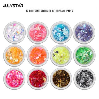 JULYSTAR Nail Iridescent Opal Holographic Nail Powder Nail Art Glitters เกล็ดไม่สม่ำเสมอ Aurora เล็บอะคริลิค Snow Powder