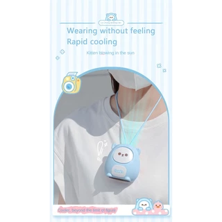 พร้อมส่ง！！พัดลมUSB ขนาดเล็ก แบบพกพา พร้อมเชือกคล้องคอ แบบชาร์จไฟได้ 360 °พัดลมระบายความร้อน หมุนได้ ลายการ์ตูนน่ารักๆ
