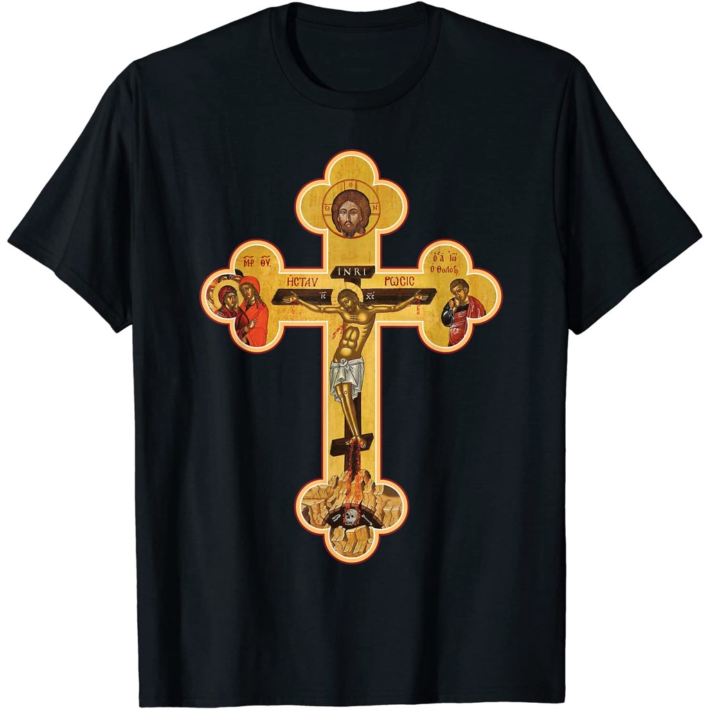 XUF  เสื้อยืด พิมพ์ลาย Greek Orthodox Jesus Christ Cross Icon คุณภาพสูง แฟชั่นยอดนิยม สไตล์เกาหลี