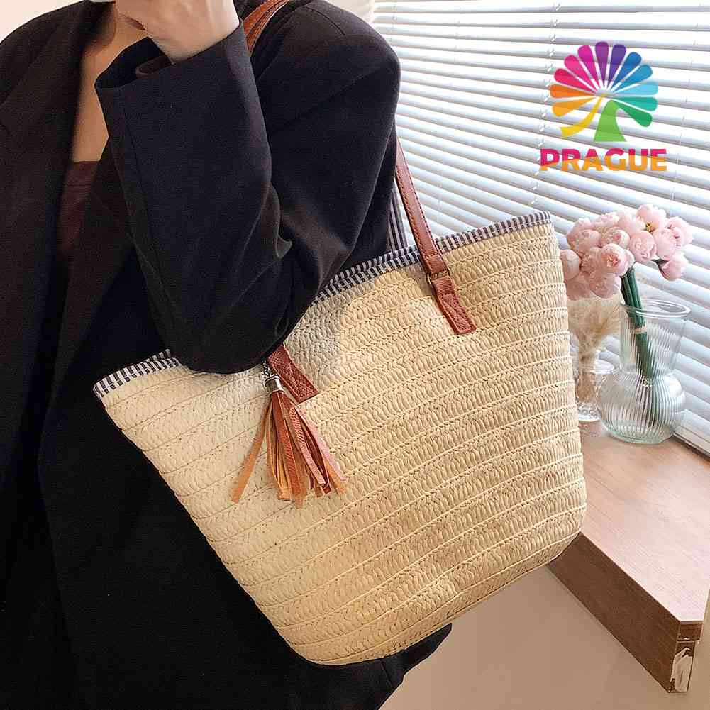 (พร้อมส่ง) กระเป๋าสะพายไหล่ลําลอง ประดับพู่ หรูหรา เหมาะกับเดินชายหาด ริมทะเล แฟชั่นฤดูร้อน สําหรับผู้หญิง