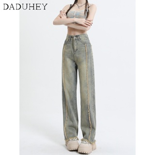 DaDuHey🎈 Womens Summer Design Sense Niche Jeans New High Waist Straight Loose Wide Leg Mopping American Style Retro Fashion Trousers