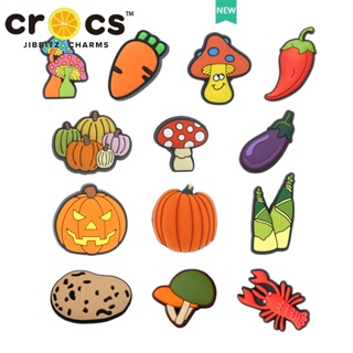 Jibbitz crocs charms ชุดผักรองเท้าหัวเข็มขัดรองเท้าอุปกรณ์เสริมการ์ตูนรองเท้าสร้างสรรค์ดอกไม้ DIY เห็ดเครื่องประดับ