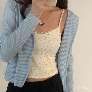 🌸พร้อมส่ง🌸Halter Vest วัยรุ่น ญี่ปุ่น เกาหลี ข้างใน Hitching ลูกไม้ Broken ดอกไม้ เล็ก Halter ด้านบน เซ็กซี่ Y2K SB8067