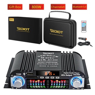 800W 12V 220V เครื่องขยายเสียงสเตอริโอ HiFi บลูทูธ 4 ช่องทาง หน้าจอ LCD สําหรับรถยนต์ บ้าน