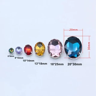 คริสตัลพลอยเทียม รูปไข่ แวววาว ขนาด 13x18 มม., 18x25 มม. ฐานสีเงิน สำหรับ DIY ทำเครื่องประดับ