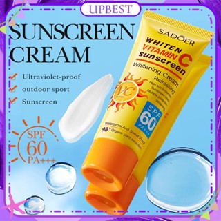 ♕Sadoer วิตามินซี Spf50ครีมกันแดดสดชื่นสดใสควบคุมน้ำมันที่มีน้ำหนักเบาชุ่มชื้นป้องกันรังสีอัลตราไวโอเลตกันน้ำแยกป้องกันครีมดูแลผิวหน้า40กรัม UPBEST