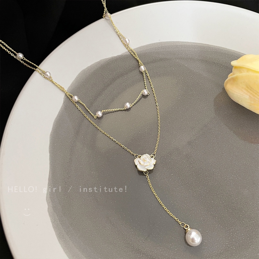 เครื่องประดับ สร้อยคอโชคเกอร์ จี้ดอกคามิเลีย ประดับไข่มุก มีหลายชั้น สีทอง สําหรับผู้หญิง