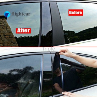 Flightcar สติกเกอร์ฟิล์มติดเสากระจกรถยนต์ สีดําเงา สําหรับ Honda CRV CR-V 2007~ 2011 6 ชิ้น