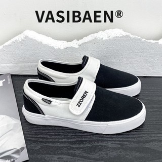 VASIBAEN ข้อต่อใหม่สีดำและสีขาวแบบสวม Velcro รองเท้าผ้าใบนักเรียนหญิงรองเท้าผ้าใบ