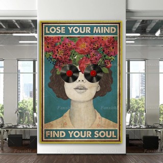 โปสเตอร์ผ้าใบ พิมพ์ลาย Lose Your Mind Find Your Soul Head สไตล์วินเทจ สําหรับตกแต่งผนังบ้าน ห้องนั่งเล่น